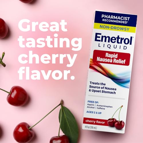 Emetrol Non-Drowsy Nausea Relief - Liquid Medicine for Upset Stomach Relief - Pharmacist Recommended Nausea Medicine - Cherry Flavor - 4fl oz