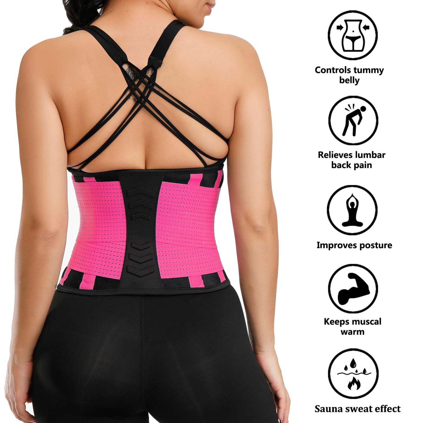 VENUZOR Waist Trainer Belt for Women - Waist Cincher Trimmer - Slimming Body Shaper Belt - Sport Girdle Belt (UP Graded)(Hot Pink,Small)