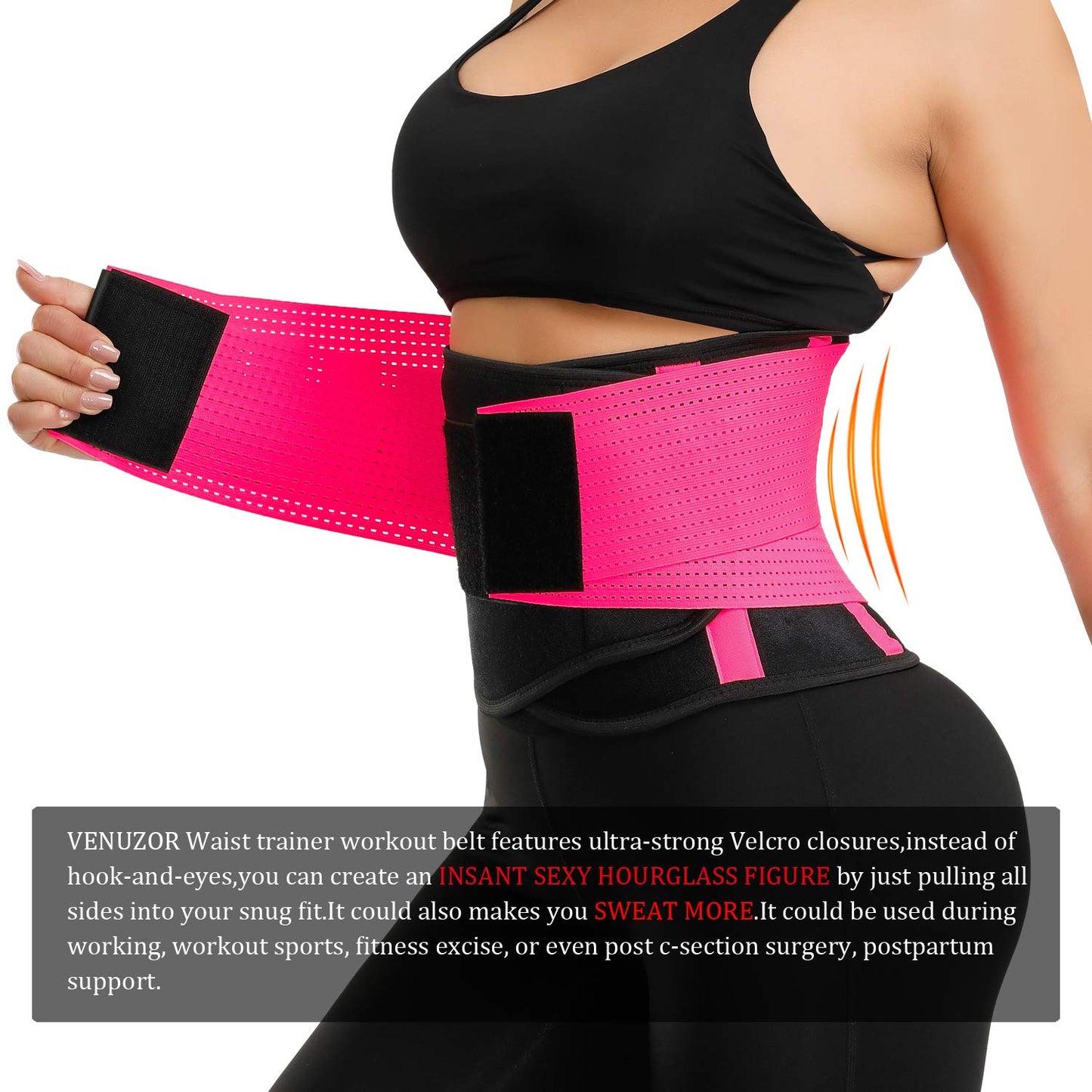VENUZOR Waist Trainer Belt for Women - Waist Cincher Trimmer - Slimming Body Shaper Belt - Sport Girdle Belt (UP Graded)(Hot Pink,Small)