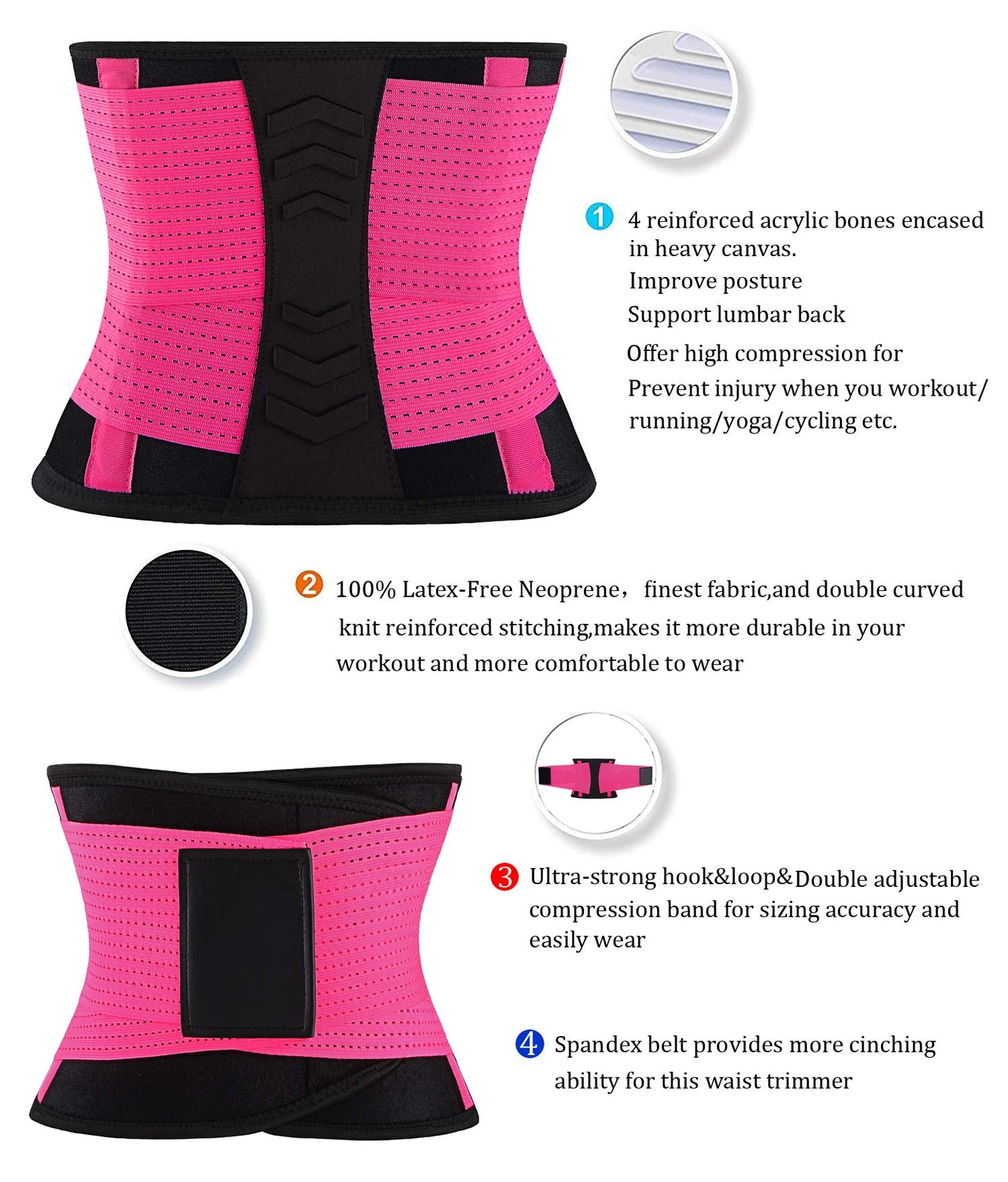 VENUZOR Waist Trainer Belt for Women - Waist Cincher Trimmer - Slimming Body Shaper Belt - Sport Girdle Belt (UP Graded)(Hot Pink,Small)