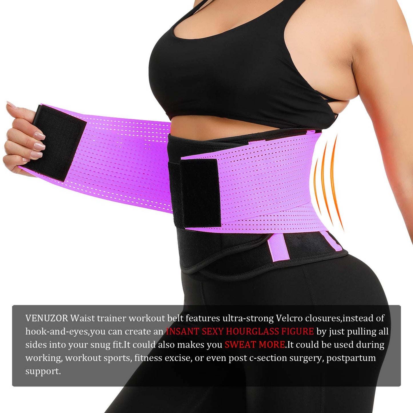 VENUZOR Waist Trainer Belt for Women - Waist Cincher Trimmer - Slimming Body Shaper Belt - Sport Girdle Belt (UP Graded)(Hot Pink,Small)