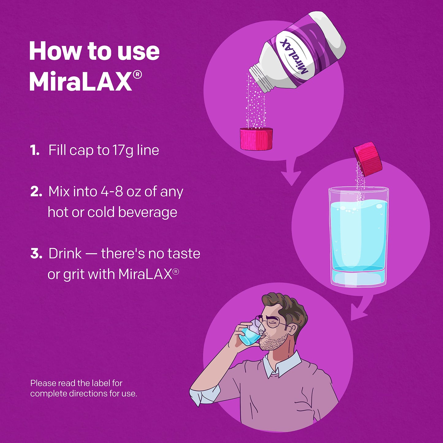 MiraLAX Gentle Constipation Relief Laxative Powder, Stool Softener with PEG 3350, Works Naturally with Water in Your Body, No Harsh Side Effects, Osmotic Laxative, 45 Dose